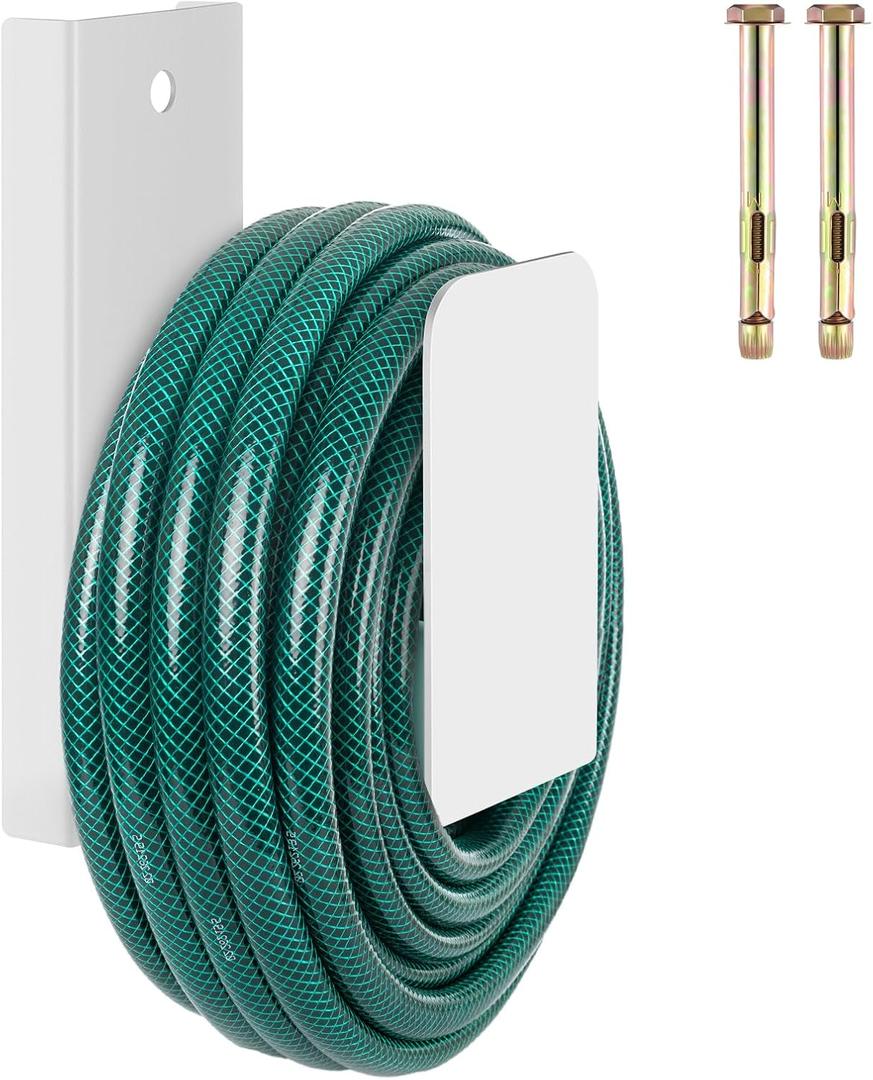 CroBlissful Garden Hose Holder Wall Mount Garden Water Hose Hanger Metal Line Hanger Holds Over 100' Heavy Duty Bracket for Outside Expandable Extension Cords Ropes Holder(White)