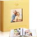 Memory Photo Album Holds 200 Pcs 4 x 6 Inch Leather Wedding Anniversary Family Photo Album with Front Window Double Heart Memory Scrapbook for Couple Gifts(50th Anniversary)
