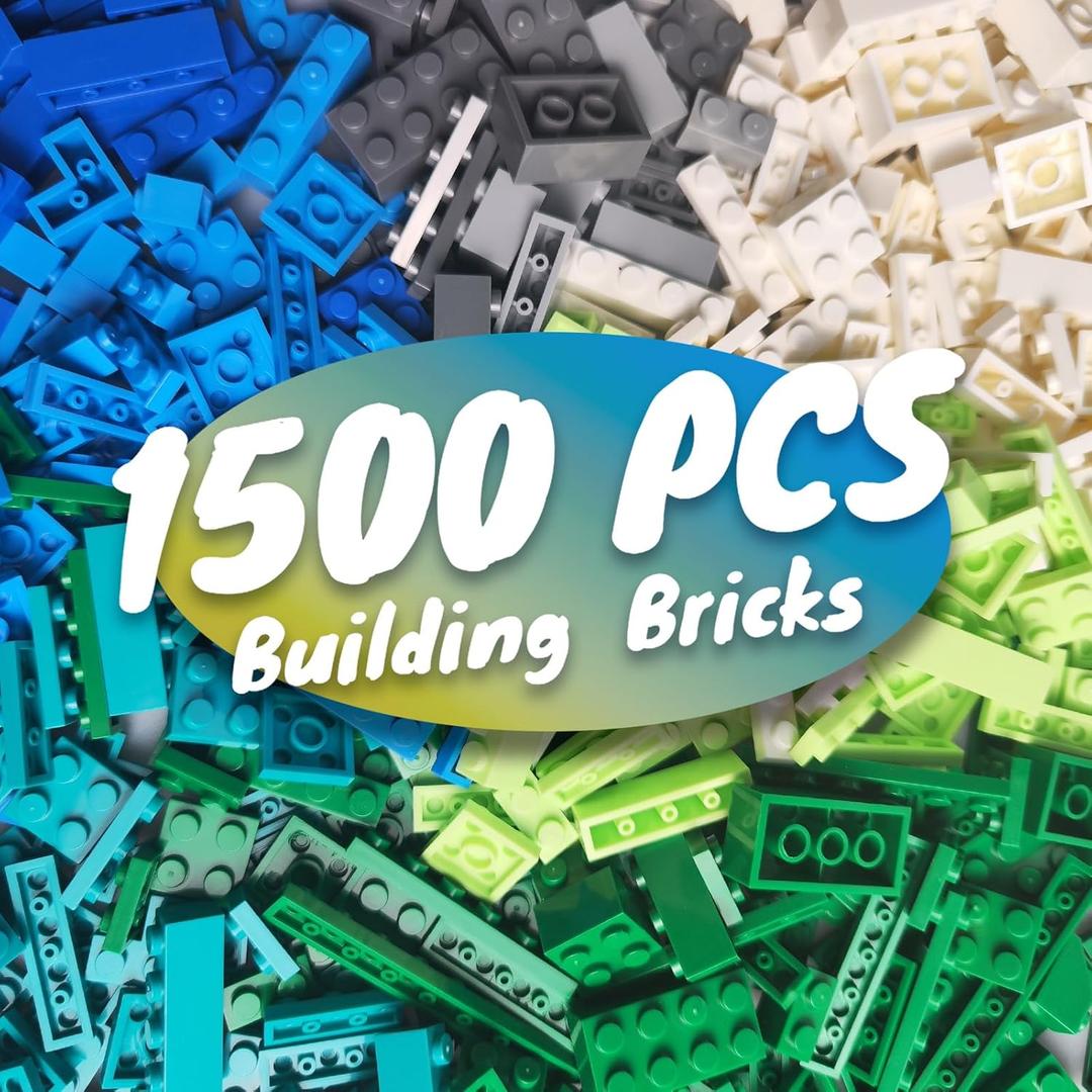 1500 Pieces Building Bricks, Classic Bulk Small Blocks, Classic Bricks Set Basic Building Blocks Compatible with All Major Brands(Natural Colors)