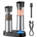 Electric Salt and Pepper Grinder Set — Gravity Rechargeable Salt Pepper Grinder with Charging Base and LED Light, Adjustable Coarseness, Large Capacity, One-handed Operation Salt Pepper Mills