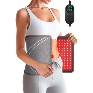 HALIDODO 24" x 12" Large Red Light Therapy Pad, Upgraded 300 LEDs Tri-Chip Grade 48W -660nm&850nm Near Infrared Light Therapy Mat for Body, Back/ Shoulder/ Joint Muscle, with Timer Controller, Gray