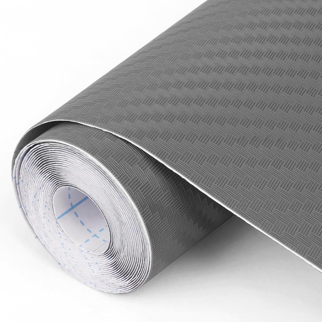 Adhesive Shelf Liner Drawer Liner - 11.8" W x 393.7" L Non Slip Sticky Cabinet Mat, Waterproof EVA Pad for Kitchen Cabinets Shelves, Countertops, Drawers - Guide Line for Easy to Cut, Gray & Durable