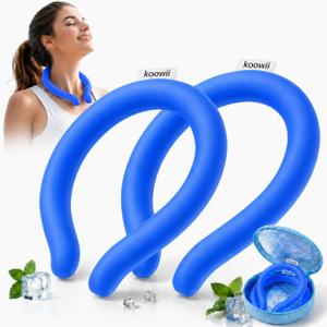 Neck Cooling Tube 2 Pack, Reusable PCM Ice Ring with Insulated Bag, Wearable Cooling Collar, No Battery, Freezes Below 64F, for Outdoor Work, Sports, Travel & Hot Flashes Navy Blue