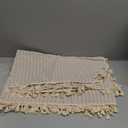 Bringsine Stripe Tassel Tablecloth Cotton Linen Stain Resistant Dust-Proof Table Cloth Cover for Kitchen Dinning Tabletop Decoration (Rectangle/Oblong,55 x 71 Inch)
