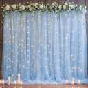 10x10ft Baby Blue Tulle Backdrop Curtain with Lights String for Parites, Sheer Photo Backdrop Curtain Drapes for Wedding Baby Shower Bridal Shower Birthday Party Photo Shoot Decorations 10ft x 10ft - 2 Panels