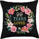 Floral Design 99 Years Old Mom Grandma 99th Birthday Throw Pillow (18x18)