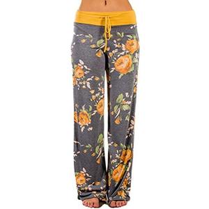 iChunhua Women's Comfy Stretch Floral Print Drawstring Palazzo Wide Leg Lounge Pant Large