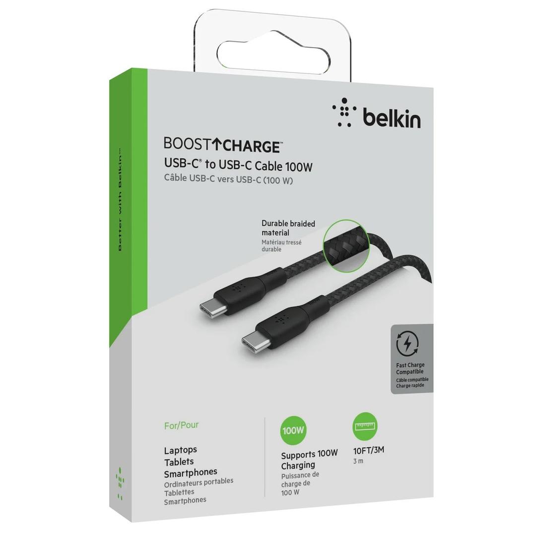 Belkin USB-C to USB-C Cable, BoostCharge Braided Power Cable (3M/9.8ft), Fast Charging Cable w/ 100W Power Delivery, USB-IF Certified for iPhone 16, MacBook, Chromebook, Galaxy & More - Black