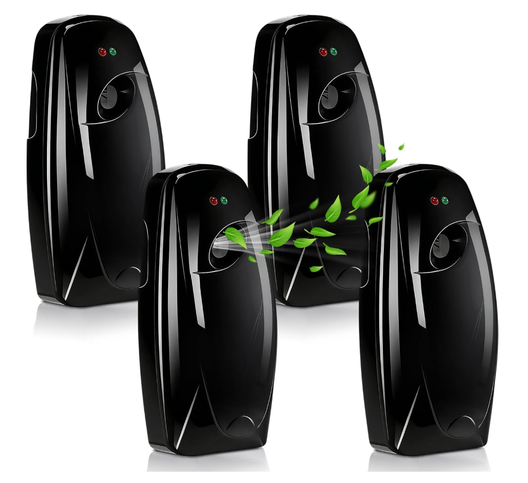 Maxcheck 4 Pcs Automatic Air Freshener Spray Dispenser Wall Mounted Automatic Spray Dispenser Air Freshener for Bathroom Battery Operated Free Standing for Commercial Place and Room(Black)