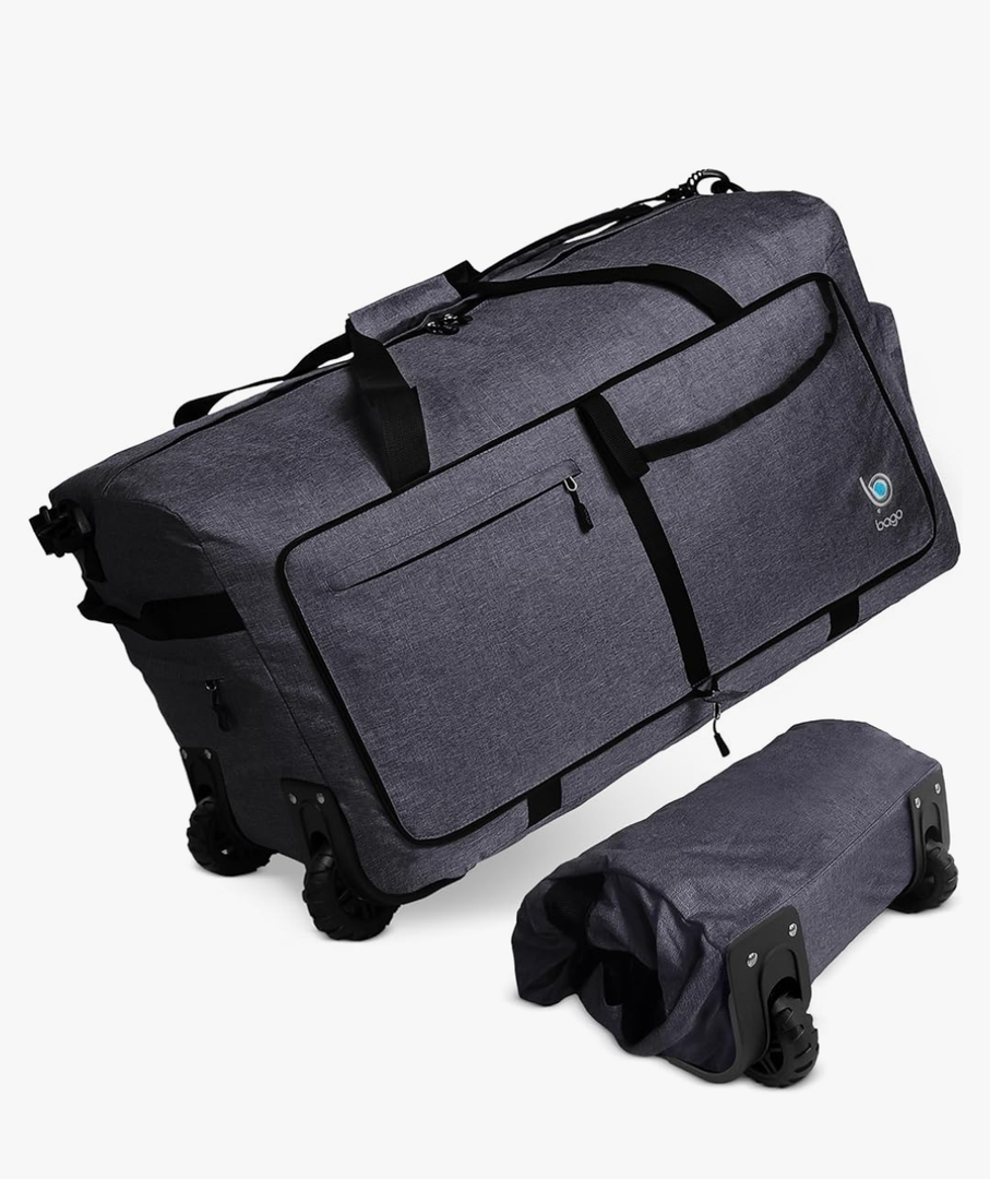 Bago Rolling Duffle Bag with Wheels - 27" 80L Foldable Weekender Bag, Waterproof Travel Duffel Bag, Heavy Duty lightWeight Duffle Bag for Traveling, Rolling Duffel Bag with Wheels (SnowBlack2023)