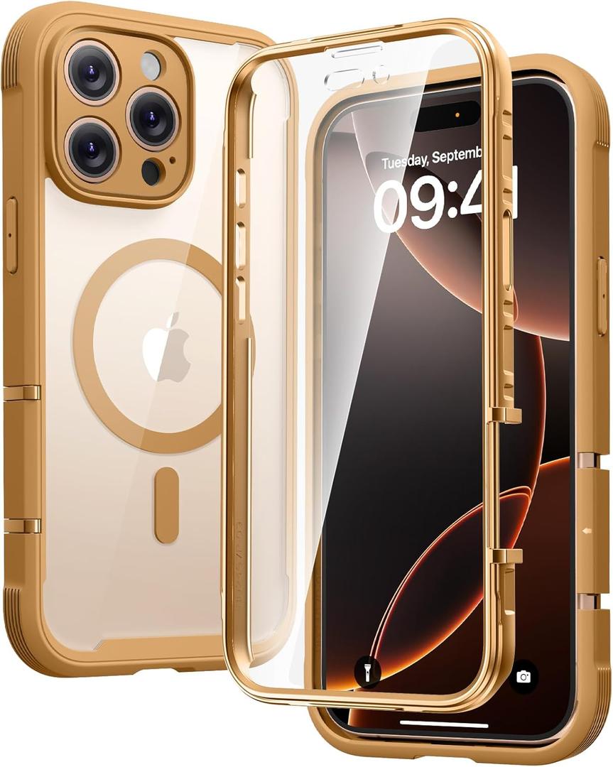 Diaclara Magnetic Designed for iPhone 16 Pro Max Case, Full Body Rugged with Touch Sensitive Anti-Scratch Screen Protector, Compatible with MagSafe, Soft Bumper Case for iPhone 16 Pro Max 6.9'', Brown