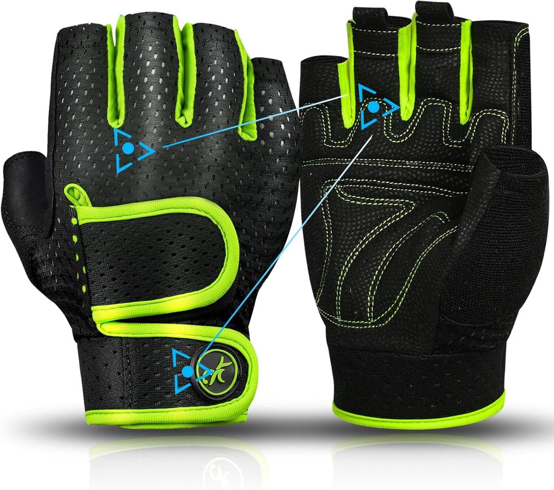 MOREOK Workout Gloves Padded Weight Lifting Gloves for Men/Women, [3MM Gel] Fingerless Grip Gym Gloves Fitness Gloves for Exercise,Hanging,Weightlifting, Cycling, Pull ups, Rowing (Large, Green)