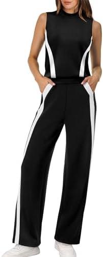 XIEERDUO Two Piece Sets for Women Summer Outfits Matching Lounge Sets Women's Clothing Beach Vacation Essentials Travel Luxury Fashion Track Suits Mock Neck Black XL