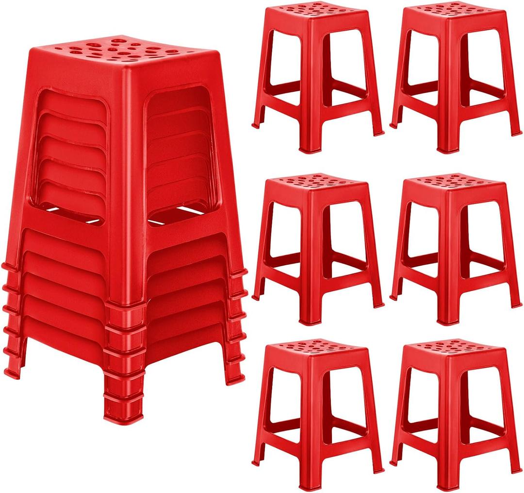 Leinuosen 6 Pcs Plastic Stool for Classroom 18 Inch Stackable School Stools Modern Portable Nesting Chair for Kids Students Classroom School Home Office (Red)