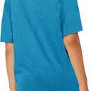 Fisoew Womens Oversized T Shirts Short Sleeve Tunic Tops Crew Neck T-Shirts Summer Casual Loose Fit Basic Tee (Blue, L)