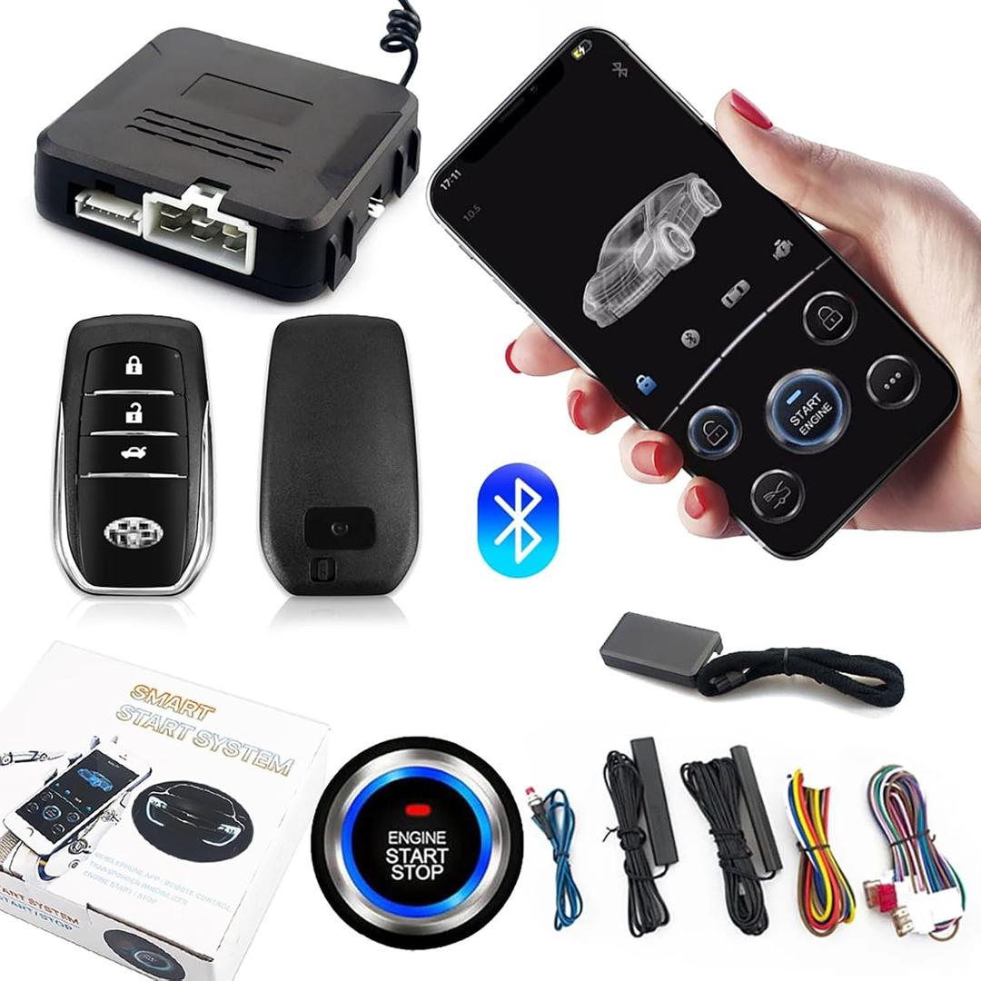 CHADWICK Car Remote Start Stop Kit, 12V One-Key Engine Start Anti-Theft System, PKE Passive Keyless Entry with Push Button, Bluetooth Mobile Phone APP Control, Professional Installation Needed (886BT-X5)