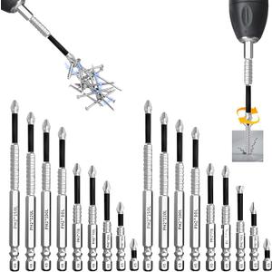 K5 Magnetic Screwdriver Bit Set 18PCS, Extra Long Phillips Drill Bits 25-150mm, High Magnetic Impact Driver Bits for Power Drill, Non Slip Screwdriver Bits Set for Home Repair DIY