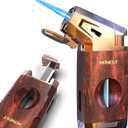 Butane Torch Lighter with V Cutter, Windproof Jet Flame Lighter Torch Refill, Adjustable Refillable Butane Lighter Gifts for Men, with Fuel Window, Fuel not Include