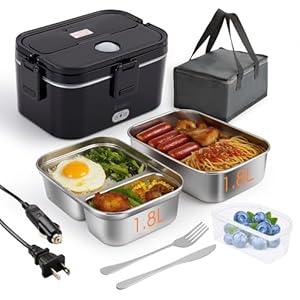 Kabbas 1.8L Portable Electric Lunch Box for Adults, 100W Heated Lunch Box for Men with Removable Dual Container, Fast Heating Food Warmer