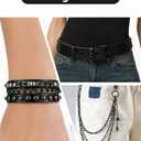 Double Grommet Star Studded Belt, Y2k EMO Punk Belt for Women,Black Grunge Goth Belts with Star Pants Chains (Black)