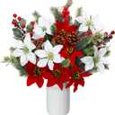 20 Pcs Artificial Christmas Flowers Bouquet Poinsettia Pine Cones Red Holly Berries Stems Floral Picks Branches for Christmas Tree Decoration Vase Crafts Holiday Wreath(Red, Green, White)