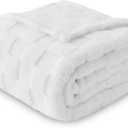 NEWCOSPLAY Super Soft Throw Blanket White Premium Silky Flannel Fleece 3D Checkered Lightweight Bed Blanket All Season Use (White Checkered, Throw(50"x70"))