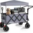 3 in 1 Collapsible Wagon with 300lbs Weight Capacity,150L Heavy Duty Utility Cart with Removable Canopy, with Big All-Terrain Beach Wheels & Drink Holders, Gray