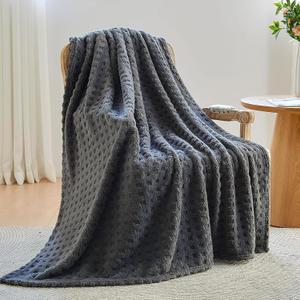 NEWCOSPLAY Super Soft Twin Blanket Grey Premium Silky Flannel Fleece 3D Waffle Checkered Lightweight Bed Blanket All Season Use (Dark Grey, Twin(60"x80"))