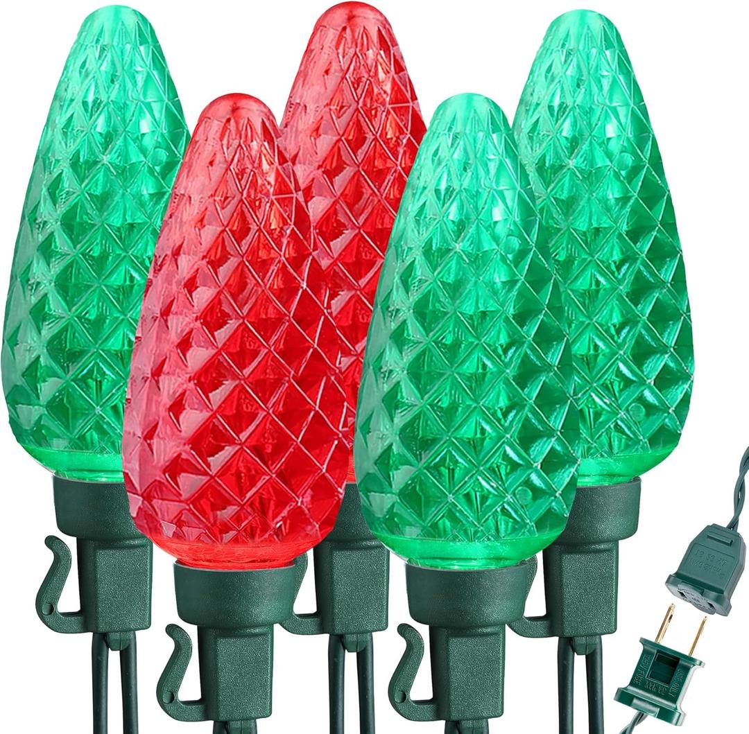 Brizled Red & Green Christmas Lights, 33ft 50 LED Faceted C9 Christmas Lights, Connectable Indoor Outdoor Roof String Light, 120V UL Certified Xmas Tree Light for Xmas Holiday Yard Garden Party