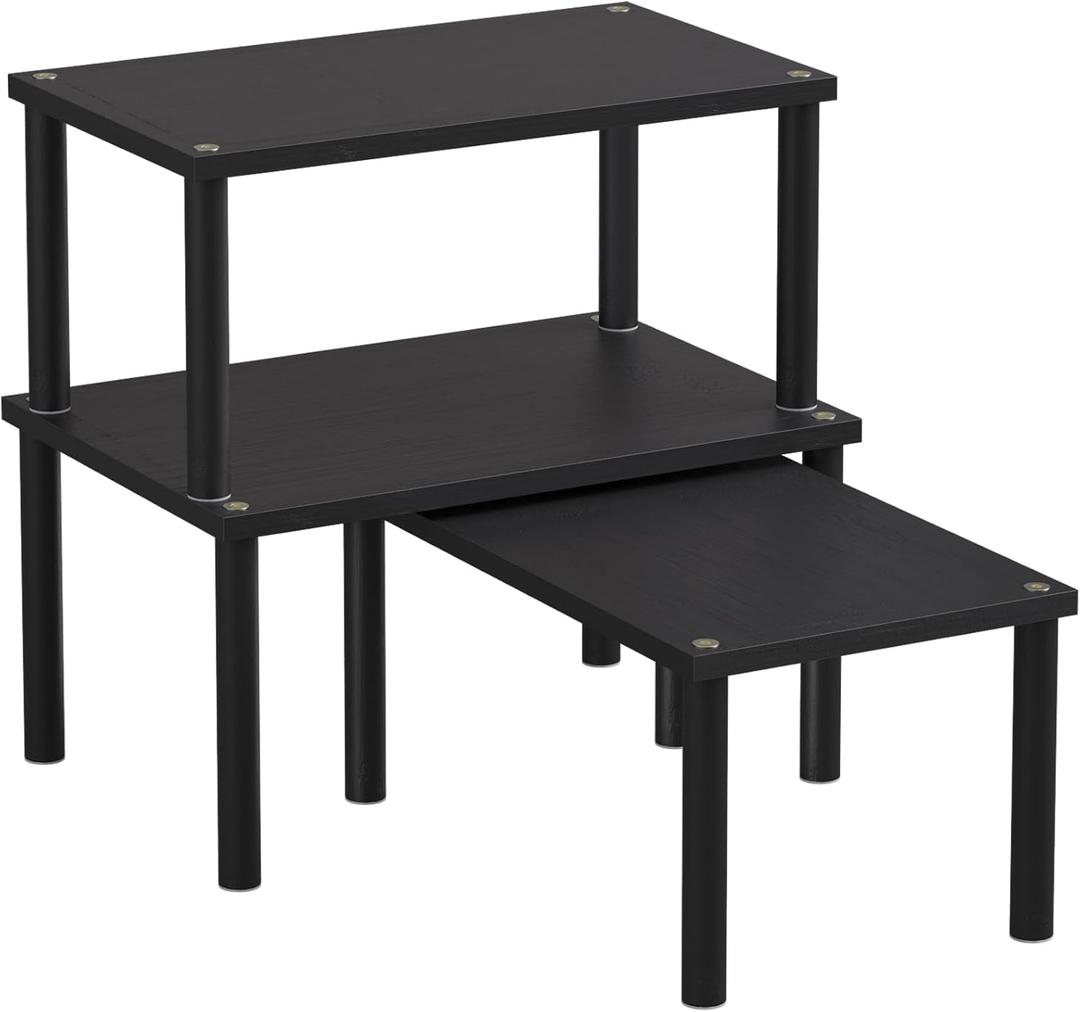 Cabinet Organizer Shelf(Set of 3),Bamboo Kitchen Counter Shelves for Countertop and Cabinet,Stackable Shelf Spice Racks,Medium (Black)