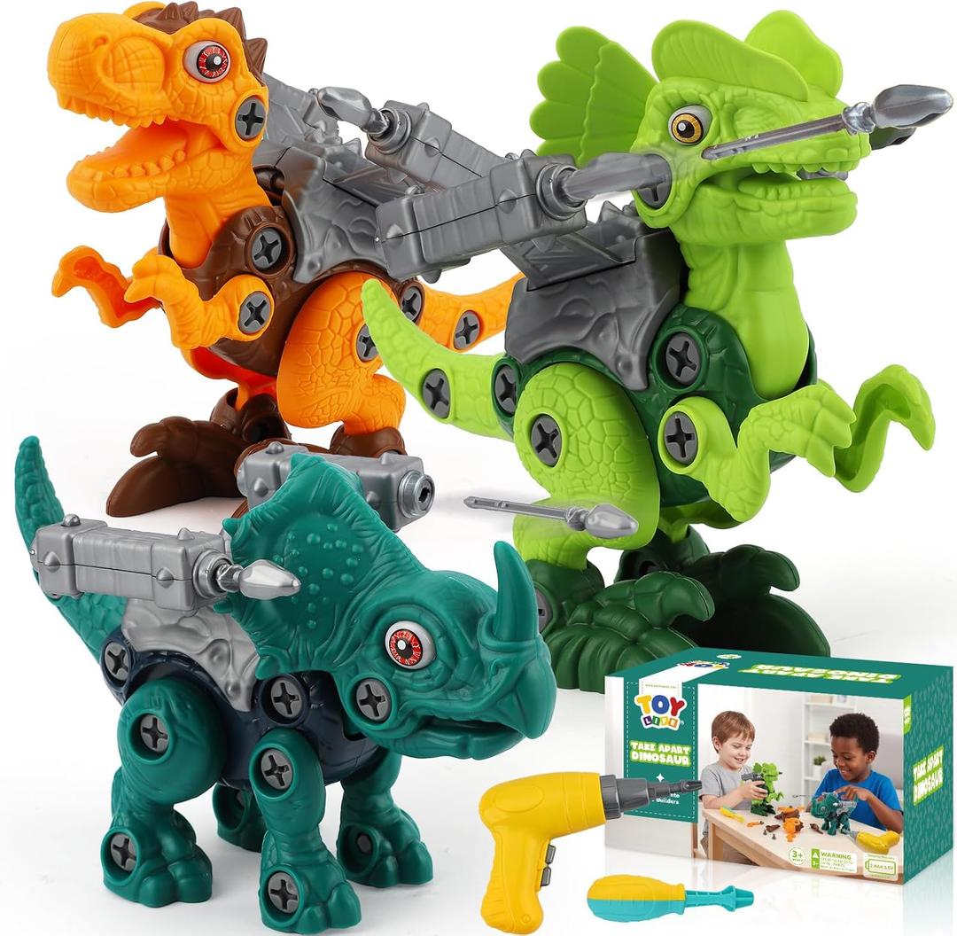 TOY Life 3-Pack Take Apart Dinosaur Toys for 3, 4, 5, 6, 7 Year Old Boys, Kid Dinosaur Toy with Electric Drill Tool Set, STEM Building Construction Toys, Educational Birthday Gifts for Toddlers