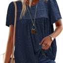 Womens Summer Tops Crewneck Short Sleeve Shirts Casual Chiffon Blouses Flowy Lace Hem Boho Clothing Trendy 2025 (4X-Large, Navy Blue)