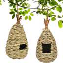 Gute Hummingbird Houses for Outside Hanging, Natural Grass Hanging Bird Hut, Hand Woven Hummingbird Nest, Large Wren Finch Bird House for Garden Window Outdoor Home Decoration, Set of 2