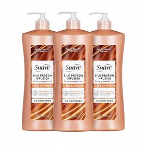 Suave Silk Protein Infusion Sleek & Smooth Conditioner for Dry, Unmanageable Hair, Anti Humidity & 48HR Frizz Control, Enhances Shine & Detangles, 28 FL OZ Pump, 3 Count