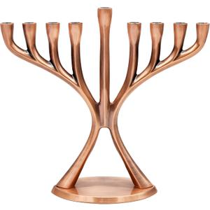 Contemporary Hanukkah Menorah, Polished, Non-tarnishing, Holds Most Hanukkah Candles (Copper)