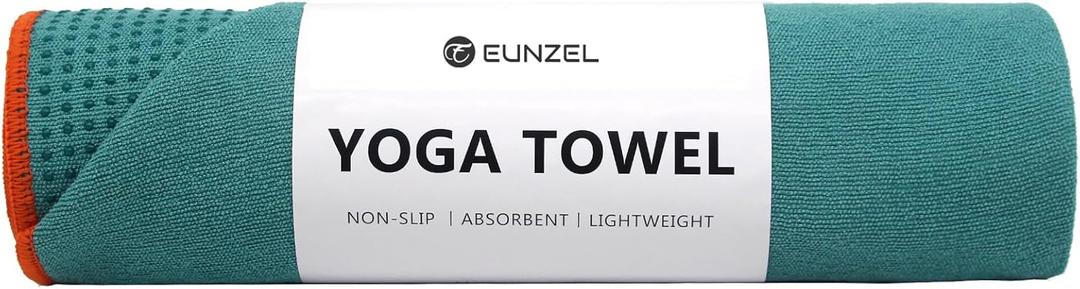 Eunzel Hot Yoga Towel - Microfiber Non Slip Yoga Mat Towel with Grip Dot Sweat Absorbent Towel for Hot Yoga, Pilates and Fitness 72" x 24", Dark Cyan/Orange