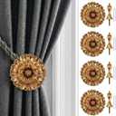 4 Pack Vintage Curtain Holdbacks Wall Mounted Medallion Curtain Tiebacks with Screws Flower Antique Gold Decorative Curtains Holders for Drapes Window Treatment Holdbacks