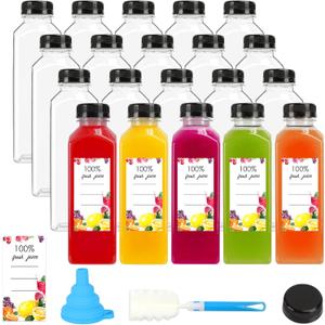 Moretoes 20pcs 16oz Juice Bottles, Plastic Juicing Bottles with Caps, Clear Bulk Drink Containers with Black Tamper Evident Lids for Juicing, Smoothie, Drinking and Other Beverages