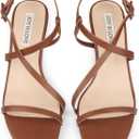JOY IN LOVE Women's 2.5 Inch Kitten Heels Low Heel Square Open Toe Strappy Sandals (Brown Matte) 11