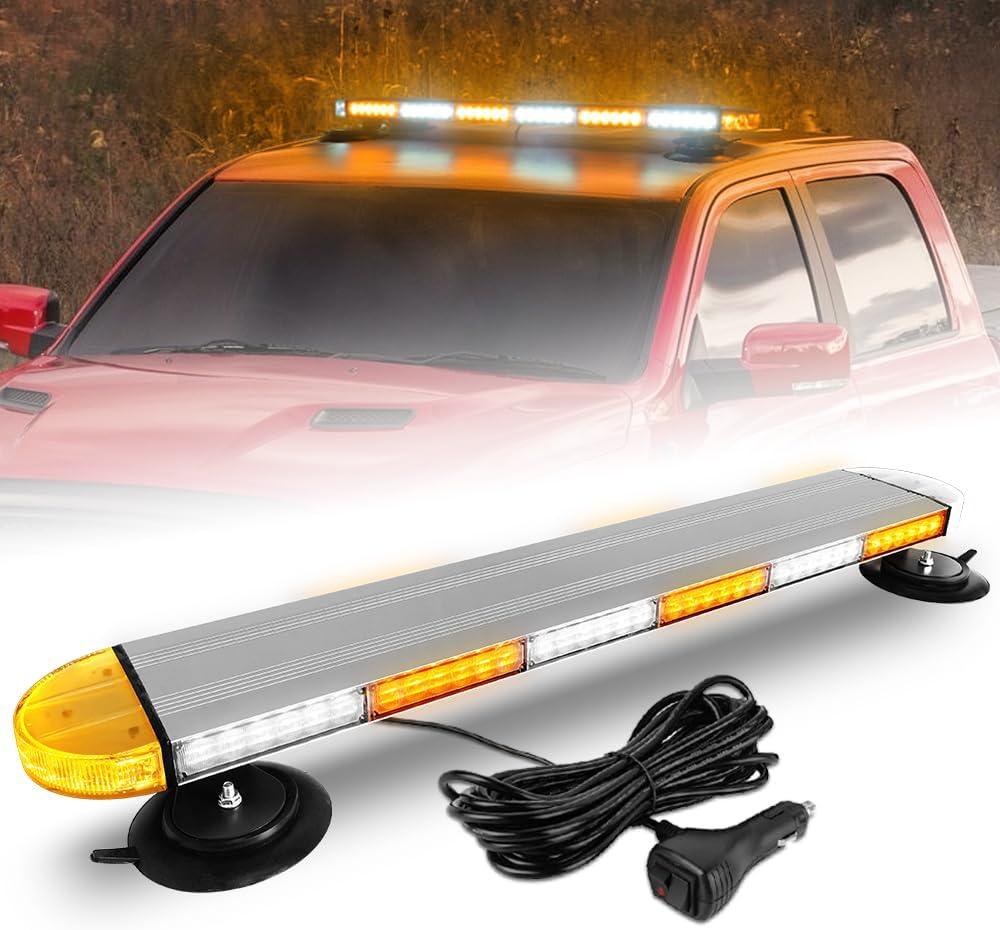 ASPL 31 inch Low Profile Rooftop Emergency Strobe Lights Bar Full Aluminum Flashing Safety Warning Traffic Advisor Lightbar Hazard Snow Plow Light for Trucks Tow Construction Vehicles (Amber/White)