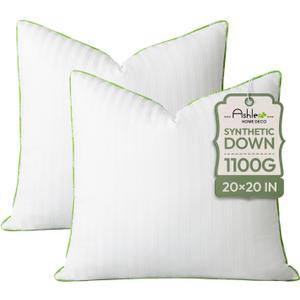 Ashler Home Deco Synthetic Down Pillow Inserts, 20x20 Down Alternative Throw Pillows Insert Sleeping Pillows with 100% Cotton Cover Decorative Pillow Stuffer for Sofa, Couch Bed(Set of 2, White)