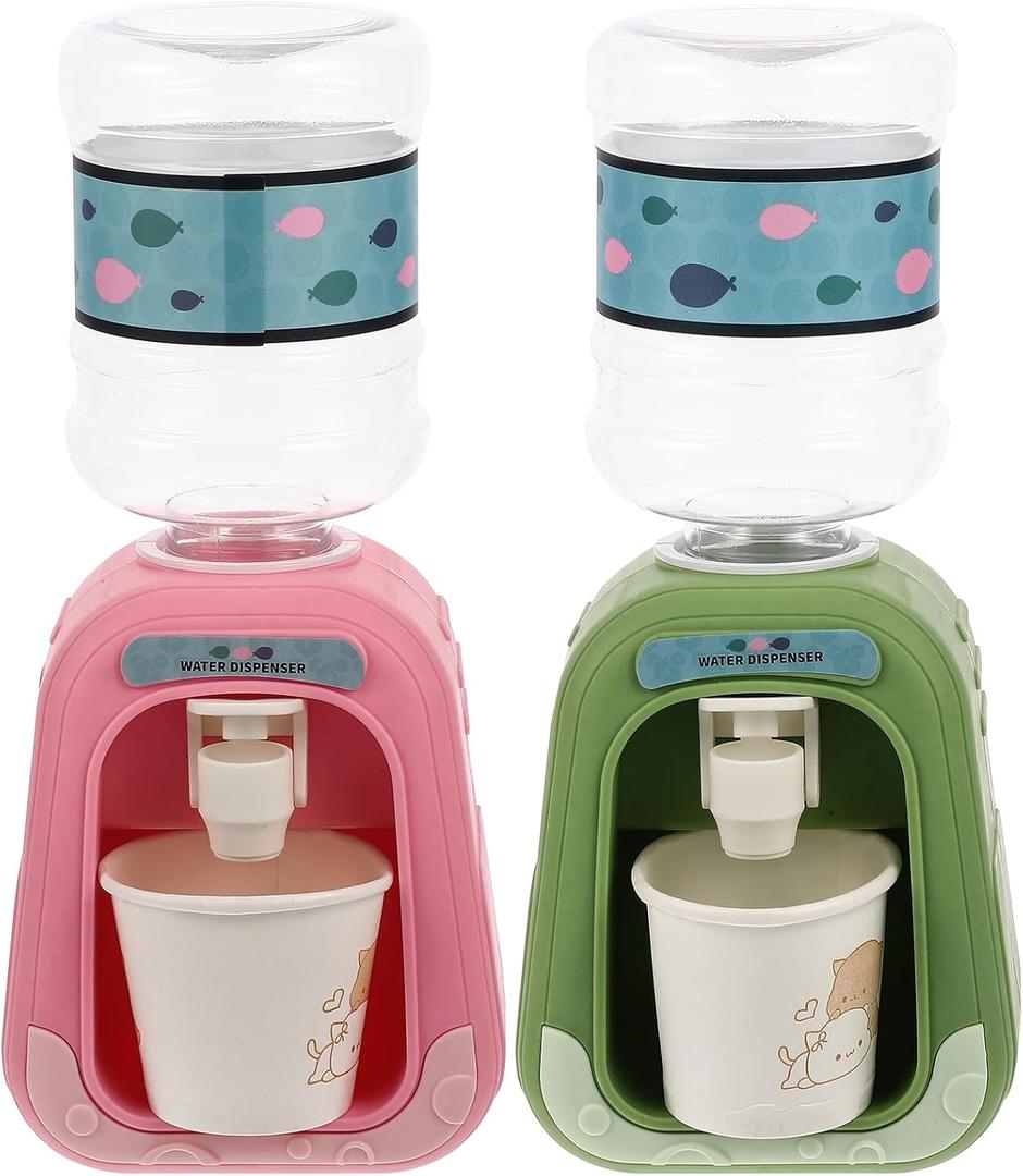 TOYANDONA 2Pcs Lovely Mini Water Dispenser for Kids Cartoon Drinking Water Fountains Miniature Life Play Scene Model Doll House Accessories (Random Pattern)