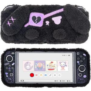 GeekShare Protective Case for Switch OLED Model Plush Rabbit Protective Shell for Switch OLED Console and Joy-Con Only - Hard & Anti-Scratch - Dark Plush Bunny