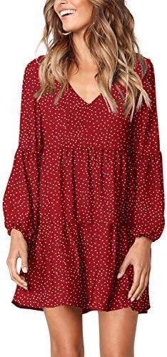 Amoretu Womens Tunic Dress Long Sleeve V Neck Casual Loose Flowy Swing Shift Dresses, S