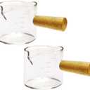 2Pcs Double Spouts Espresso Shot Glasses Measuring Glass Espresso Cups Cookware with Wood Handle for Milk Coffee, 75 Ml Wood Brown