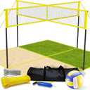 VICHTOP 4 Square Volleyball Game Set - 4 Way Cross Net for Backyard & Beach, Portable Outdoor Volleyball Badminton Combo Net, 4 Person Four Square Volleyball Net with Carrying Bag, Youth