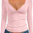 Trendy Queen Going Out Tops for Women Trendy Long Sleeve Shirts Fashion Clothing V Neck Basic Y2K Clothes Cute Shirt Corset (X-Large, Pink)