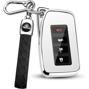 for Lexus Key Fob Cover with Keychain, Soft TPU Full Protection Key Shell Case for 2013-2021 ES is GS NX LS RX RC GX LX 570 200 250 350 460 300 F 450h 600h Smart Key (Silver)