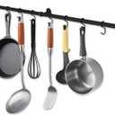 ROTHLEY Hanging Pot Rack Hanger: 39.4 Inch Stainless Steel Pot and Pan Hanger Pot Rack Wall Mounted Hanging Pots and Pans Rack Pot Hangers for Kitchen Utensil Rail with Hooks (Matt Black