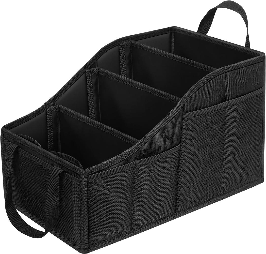 YOHOOLYO Car Seat Organizer Backseat Car Organizer with 4 Compartments, 4 Cup Holders and 7 Mesh Pockets for Front and Rear Seat, Black
